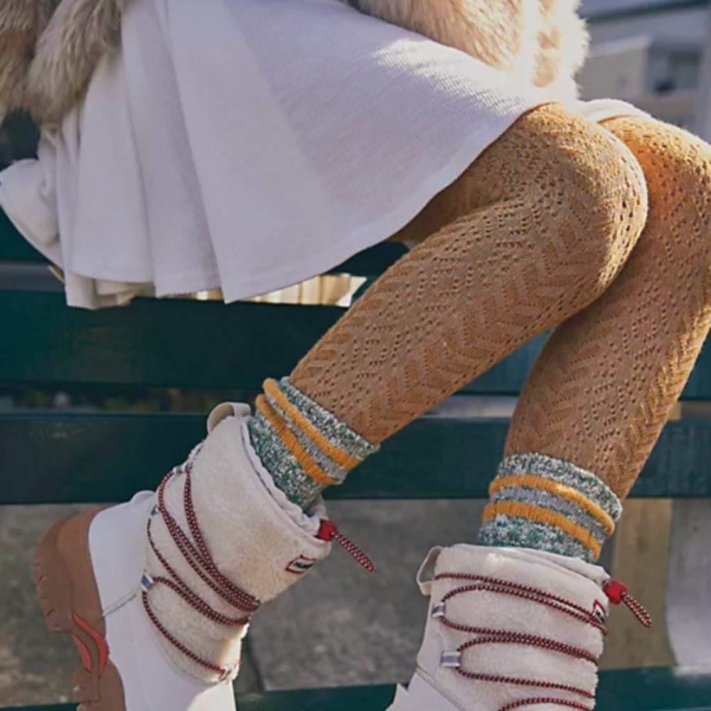 FREE PEOPLE Fairytale Pointelle Tights Gold Size OS NWT
